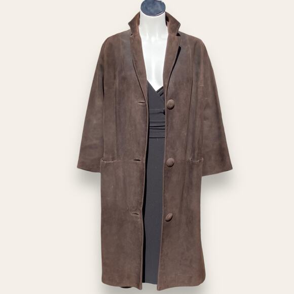 VTG Slouchy Brown Suede Overcoat | Nylon Lining | M | Minimalist Outerwear - Picture 1 of 10